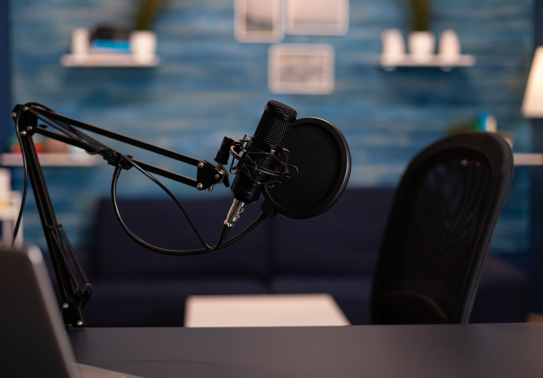 Close up image of a podcast studio.