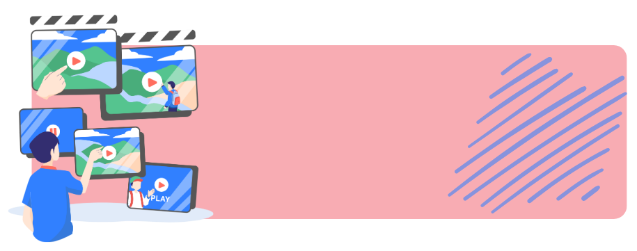 YouTube Ad Formats Illustration of a person selecting YouTube videos on multiple screens, representing different ad formats and sponsorship opportunities.