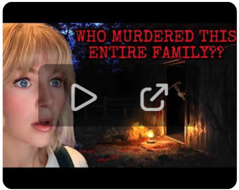 YouTube video thumbnail with the text “Who murdered this entire family?” and a shocked host.