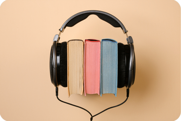 Books wearing headphones, symbolizing experience discipline and long-term podcast performance