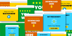 Overlapping pop-up style ads illustrating how ad overload disrupts the podcast listening experience