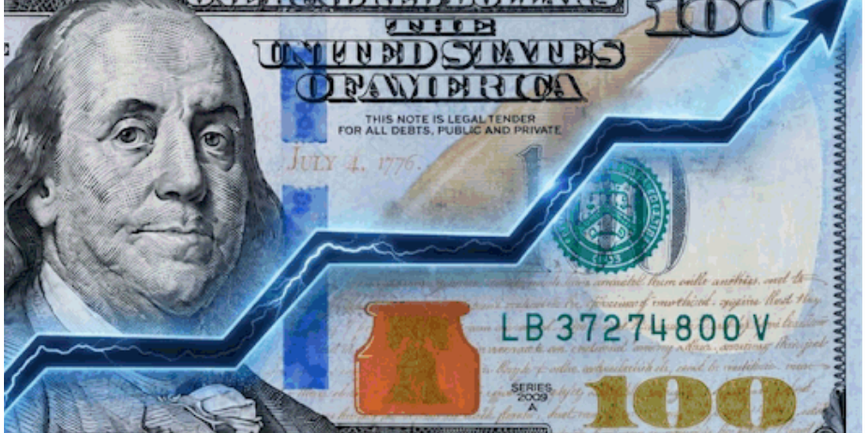 Hundred dollar bill overlaid with a rising line chart, representing podcast advertising measurement and spend