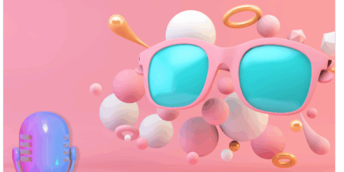 Podcast Advertisnig Planning Colorful 3D podcast microphone and sunglasses floating in a pink background with abstract shapes, symbolizing summer podcast advertising creativity