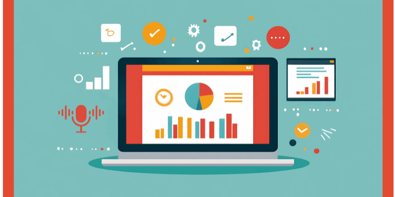 Illustration of a laptop dashboard displaying charts and analytics used to interpret podcast performance signals.